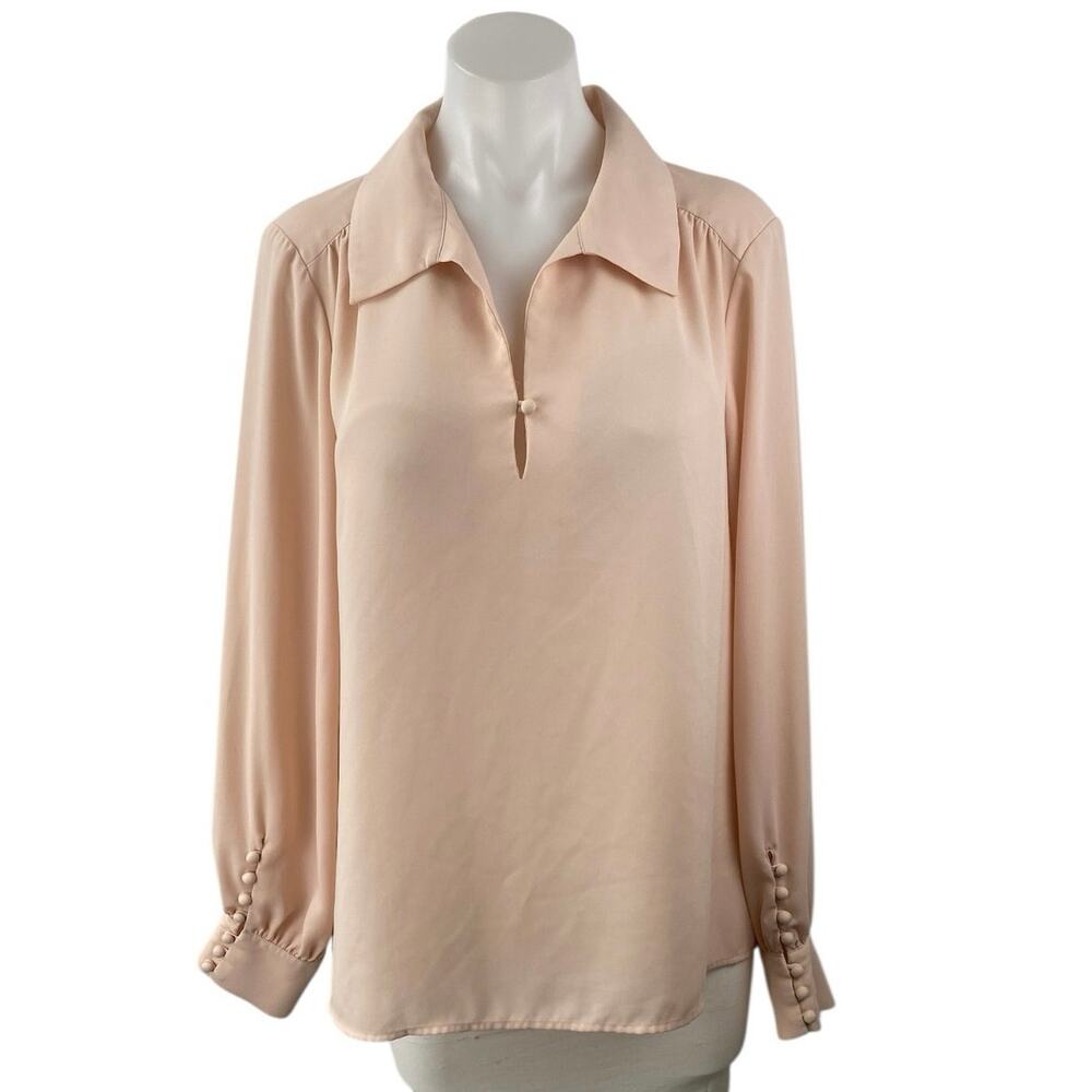 Calvin Klein Women's Coral Long Sleeve Collared PLeated Shirt Blouse Top Size M